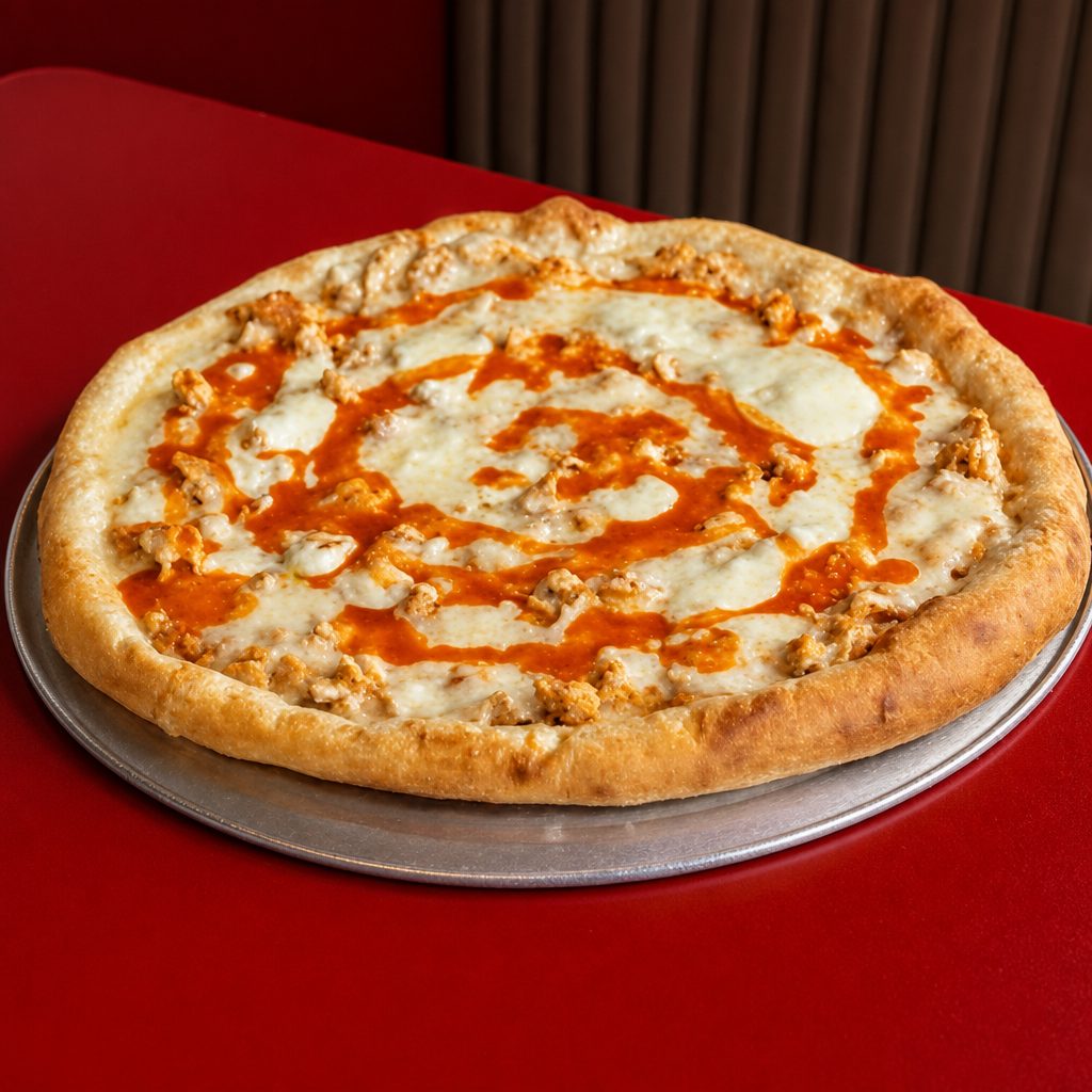 Buffalo Chicken Steak Pizza.
