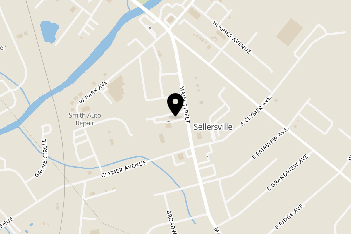 Map showing the location of Chiaro's Pizzeria & Restaurant Sellersville Sellersville on 218 South Main Street in Sellersville